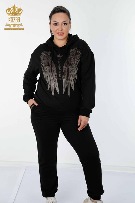 Women's Tracksuit Set Wing Detailed Black - 17481 | KAZEE - Thumbnail