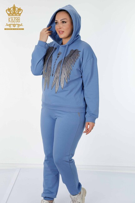 Women's Tracksuit Set Wing Detailed Blue - 17481 | KAZEE - Thumbnail