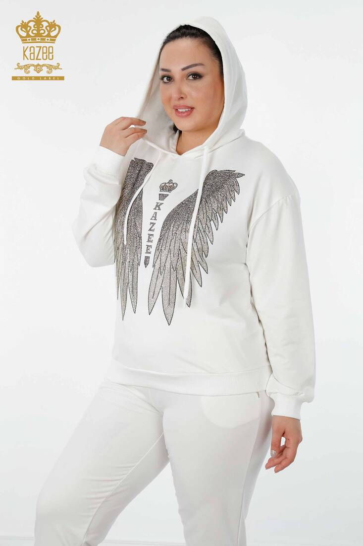 Women's Tracksuit Set Wing Detailed Ecru - 17481 | KAZEE