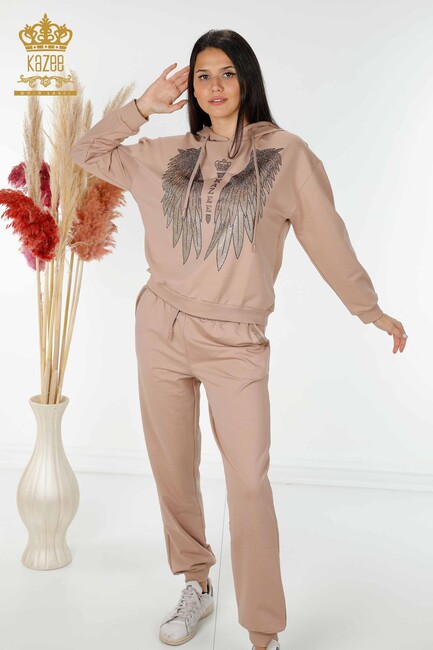 Women's Tracksuit Set Wing Detailed Mink - 17481 | KAZEE - Thumbnail