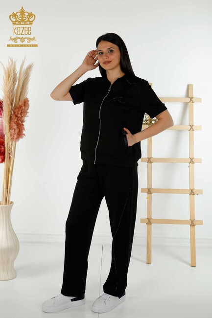 Women's Tracksuit Set Zippered Black - 17549 | KAZEE - Thumbnail