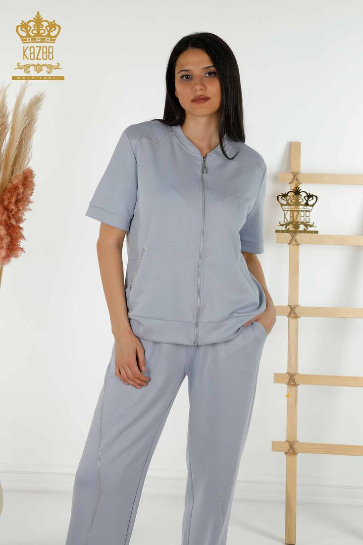 Women's Tracksuit Set Zippered Blue - 17549 | KAZEE