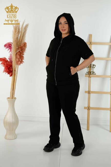 Women's Tracksuit Set Zipper Detailed Black - 20448 | KAZEE - Thumbnail