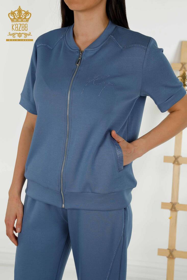 Women's Tracksuit Set Zippered Indigo - 17549 | KAZEE