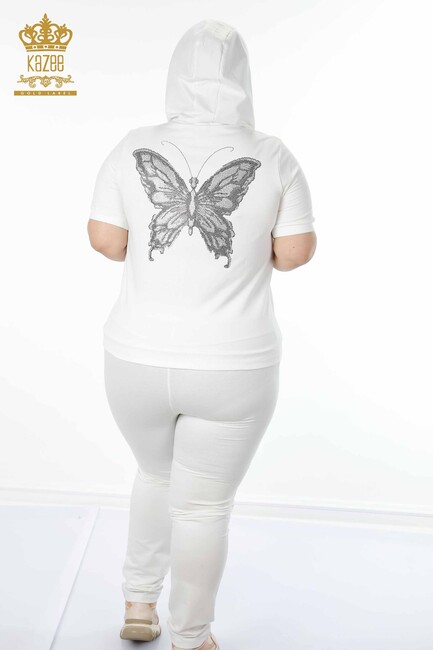 Women's Tracksuit Set Butterfly Printed Ecru - 17391 | KAZEE - Thumbnail