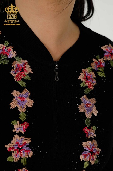 Women's Tracksuit Set Black With Flower Embroidery - 16658 | KAZEE - Thumbnail