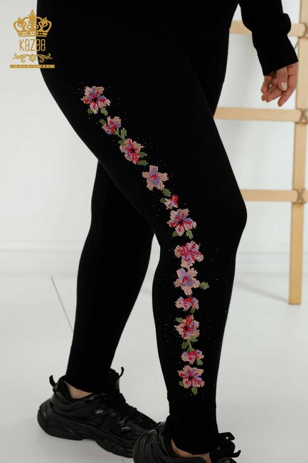 Women's Tracksuit Set Black With Flower Embroidery - 16658 | KAZEE - Thumbnail