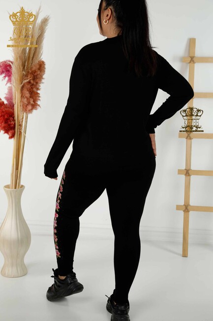 Women's Tracksuit Set Black With Flower Embroidery - 16658 | KAZEE - Thumbnail