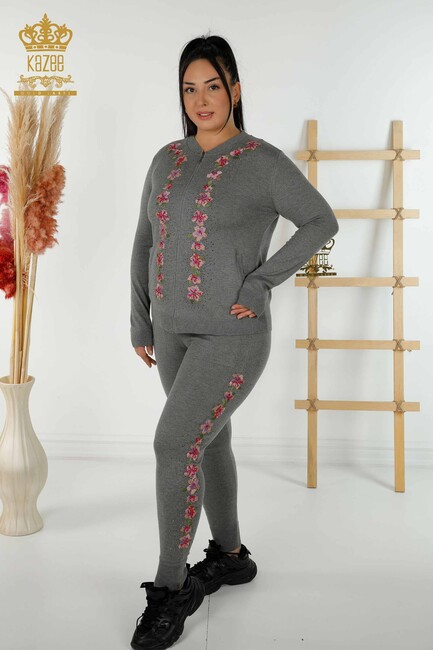 Women's Tracksuit Set Gray With Flower Embroidery - 16658 | KAZEE - Thumbnail