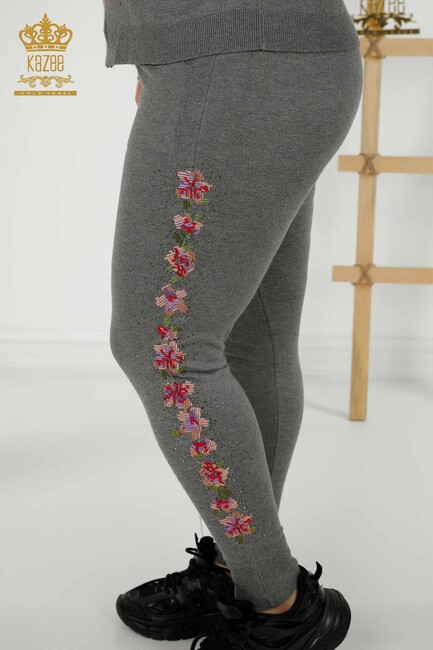 Women's Tracksuit Set Gray With Flower Embroidery - 16658 | KAZEE - Thumbnail