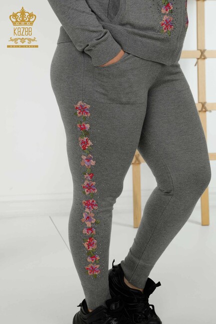 Women's Tracksuit Set Gray With Flower Embroidery - 16658 | KAZEE - Thumbnail