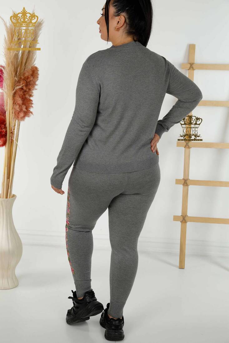 Women's Tracksuit Set Gray With Flower Embroidery - 16658 | KAZEE