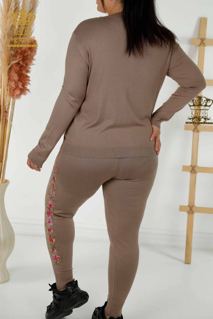 Women's Tracksuit Set Floral Embroidered Mink - 16658 | KAZEE