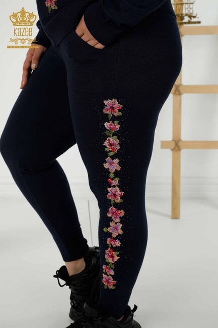 Women's Tracksuit Set Navy Blue With Floral Embroidery - 16658 | KAZEE - Thumbnail