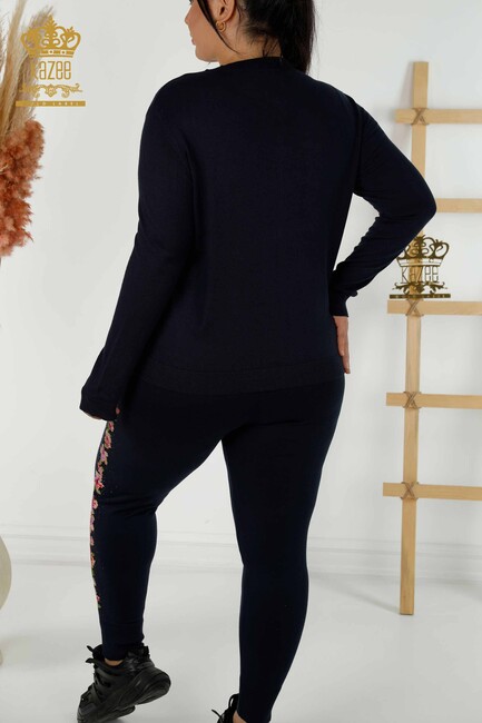 Women's Tracksuit Set Navy Blue With Floral Embroidery - 16658 | KAZEE - Thumbnail