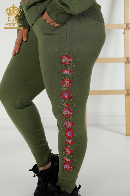 Women's Tracksuit Set Floral Embroidered Khaki - 16658 | KAZEE - Thumbnail