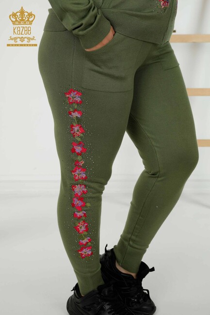 Women's Tracksuit Set Floral Embroidered Khaki - 16658 | KAZEE - Thumbnail