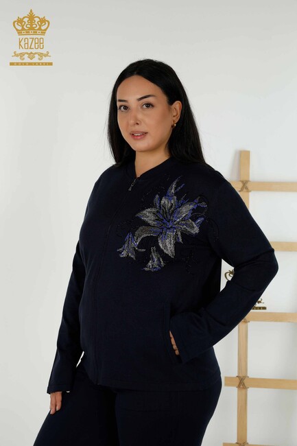 Women's Tracksuit Set Floral Patterned Navy Blue - 16661 | KAZEE - Thumbnail