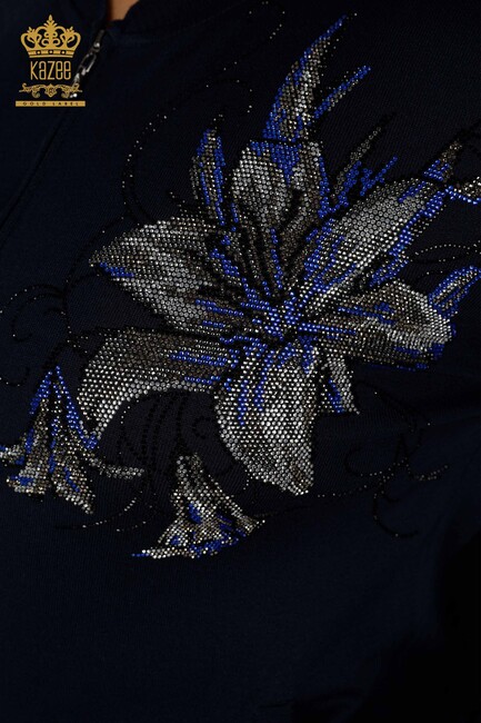 Women's Tracksuit Set Floral Patterned Navy Blue - 16661 | KAZEE - Thumbnail