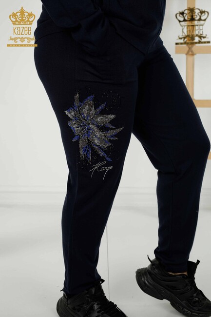 Women's Tracksuit Set Floral Patterned Navy Blue - 16661 | KAZEE - Thumbnail