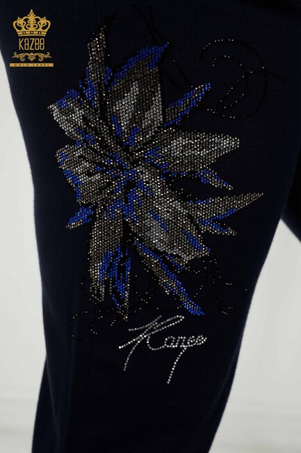 Women's Tracksuit Set Floral Patterned Navy Blue - 16661 | KAZEE - Thumbnail