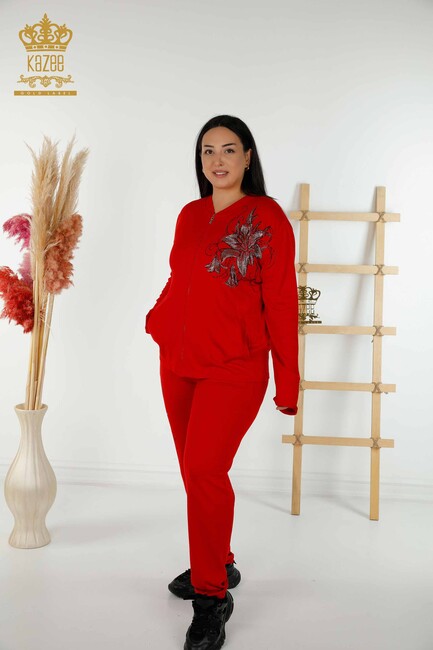 Women's Tracksuit Set Floral Pattern Red - 16661 | KAZEE - Thumbnail