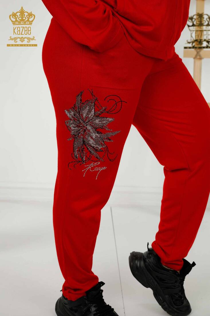 Women's Tracksuit Set Floral Pattern Red - 16661 | KAZEE