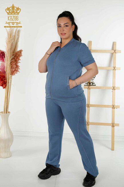 Women's Tracksuit Set Pocket Detailed Indigo - 20411 | KAZEE - Thumbnail