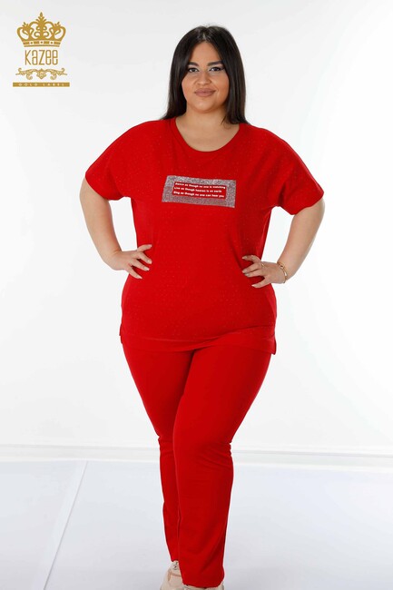 Women's Tracksuit Set Text Pattern Red - 17389 | KAZEE - Thumbnail