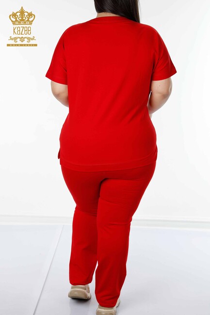 Women's Tracksuit Set Text Pattern Red - 17389 | KAZEE - Thumbnail