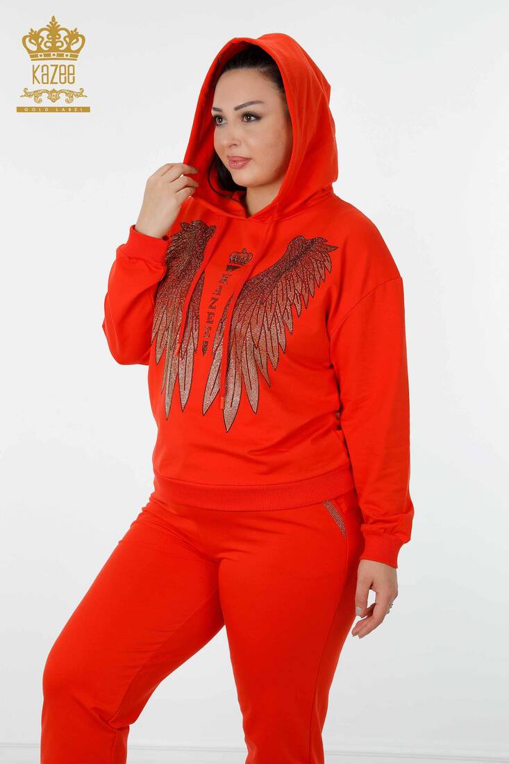 Women's Tracksuit Set Wing Detailed Orange - 17481 | KAZEE