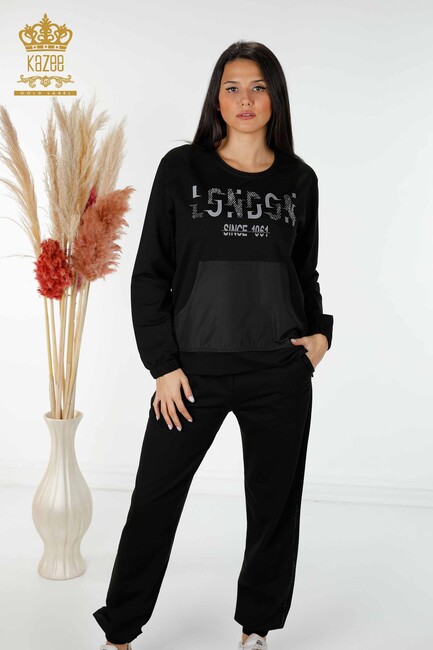 Women's Tracksuit Set Written Black - 17444 | KAZEE - Thumbnail