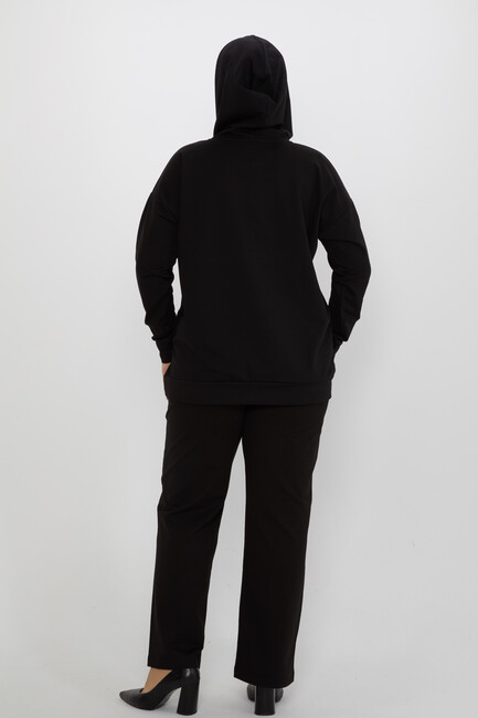 Women's Tracksuit Set Hooded Stone Detailed Black - 17897 | KAZEE - Thumbnail