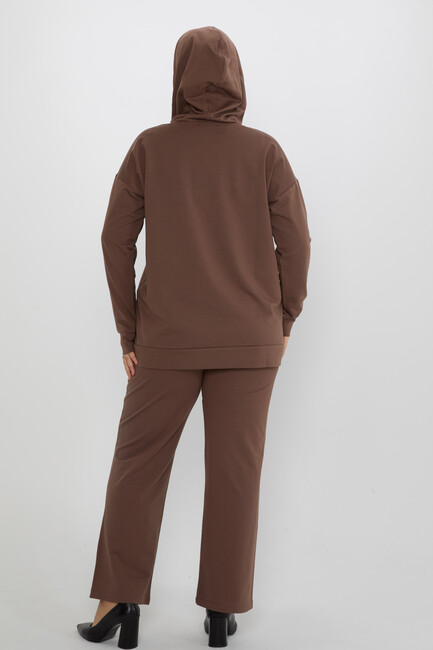 Women's Tracksuit Set Hooded Stone Detailed Brown - 17897 | KAZEE - Thumbnail