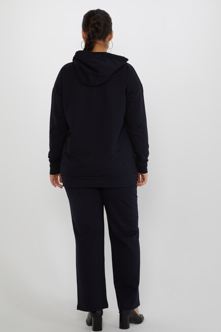 Women's Tracksuit Set Hooded Stone Detailed Navy Blue - 17897 | KAZEE - Thumbnail