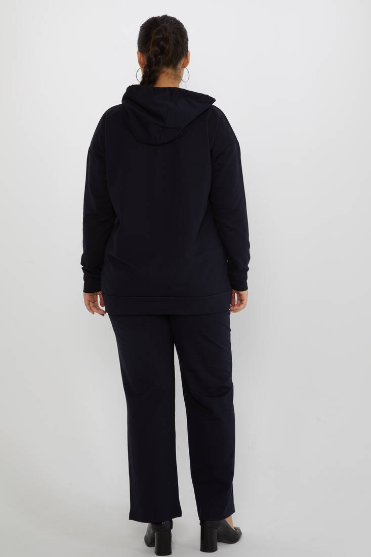 Women's Tracksuit Set Hooded Stone Detailed Navy Blue - 17897 | KAZEE