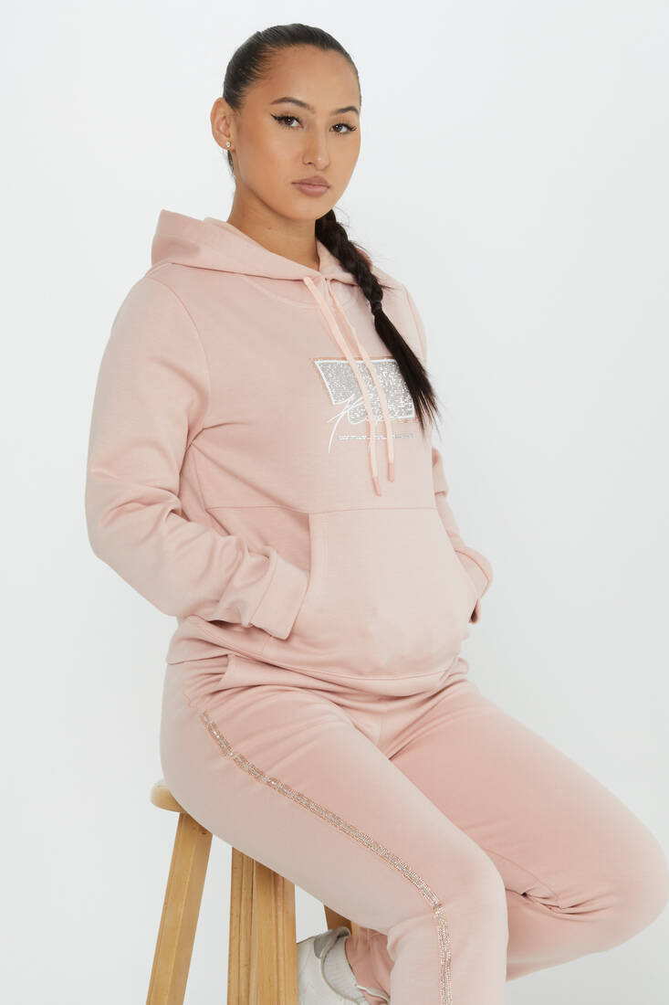 Women's Tracksuit Kazee Text Detail Powder - 17593 | KAZEE