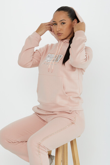 Women's Tracksuit Kazee Text Detail Powder - 17593 | KAZEE - Thumbnail