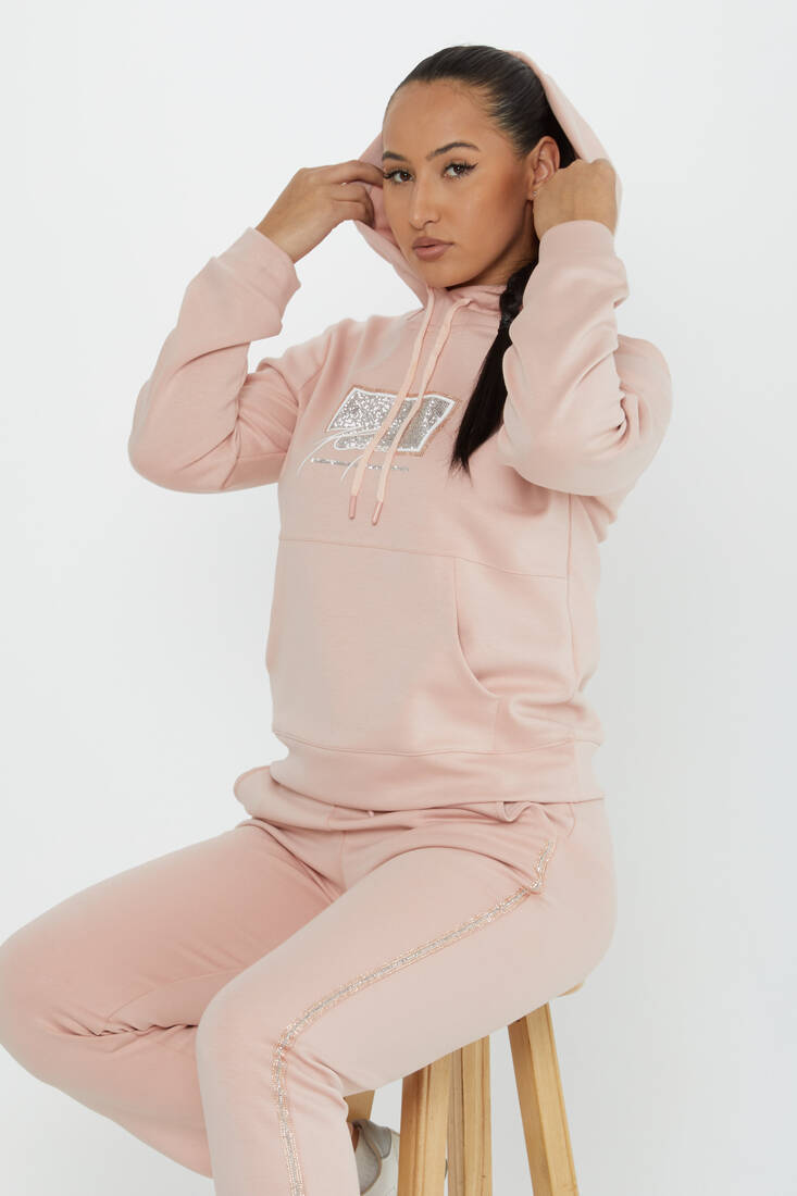 Women's Tracksuit Kazee Text Detail Powder - 17593 | KAZEE