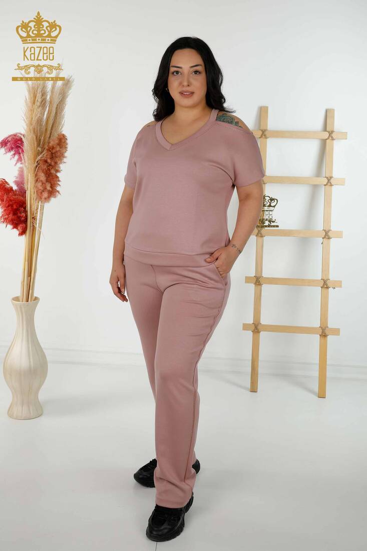 Women's Tracksuit Set Off-the-Shoulder Dried Rose - 20397 | KAZEE