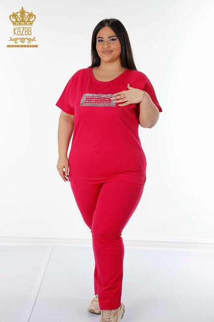 Women's Tracksuit Set Text Pattern Fuchsia - 17389 | KAZEE - Thumbnail