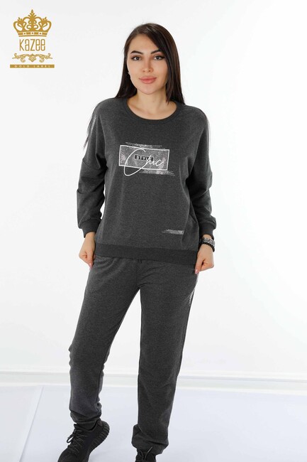 Women's Tracksuit Set Text Detailed Anthracite - 17461 | KAZEE - Thumbnail