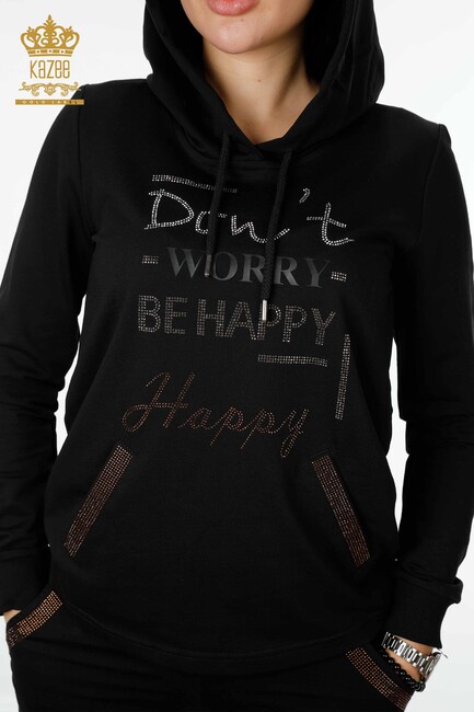 Women's Tracksuit Set Black with Text Detailed - 17286 | KAZEE - Thumbnail