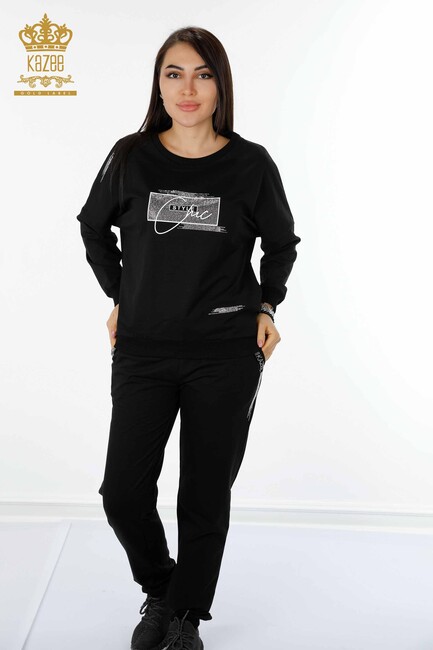 Women's Tracksuit Set Black with Text Detailed - 17461 | KAZEE - Thumbnail