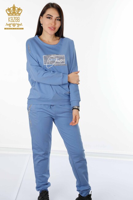 Women's Tracksuit Set Blue with Text Detailed - 17461 | KAZEE - Thumbnail