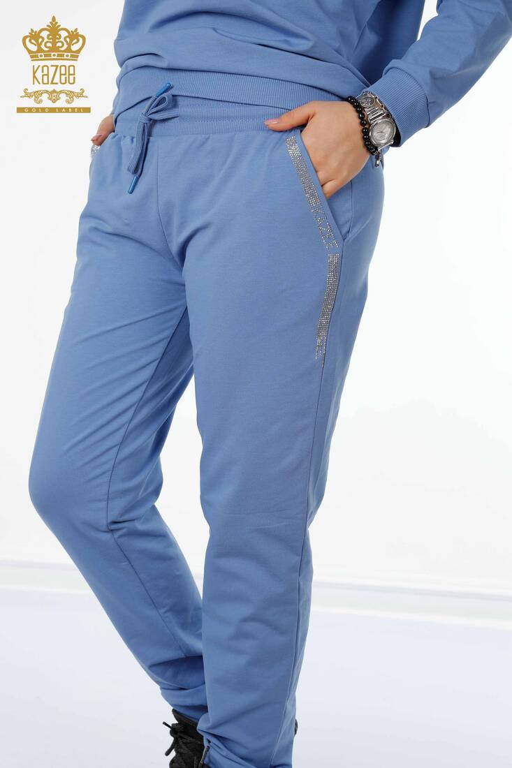 Women's Tracksuit Set Blue with Text Detailed - 17461 | KAZEE