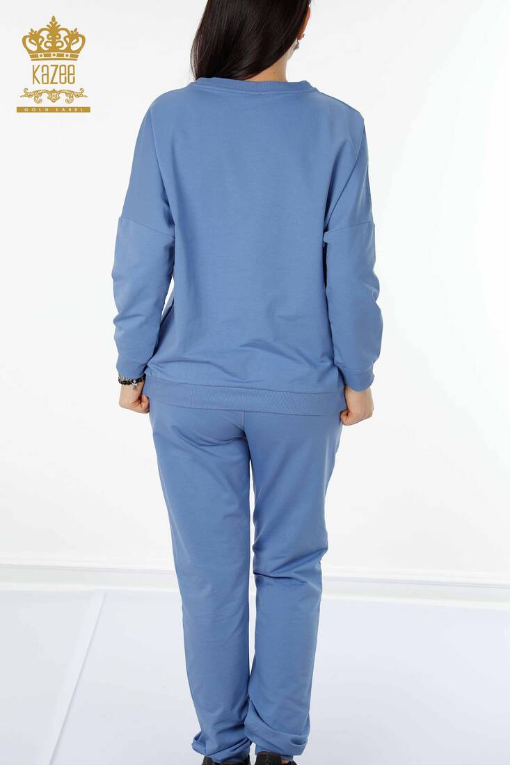 Women's Tracksuit Set Blue with Text Detailed - 17461 | KAZEE