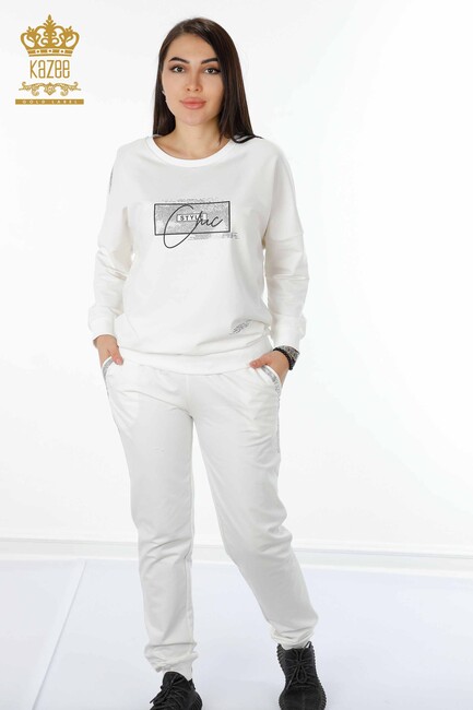 Women's Tracksuit Set Ecru with Text Detailed - 17461 | KAZEE - Thumbnail