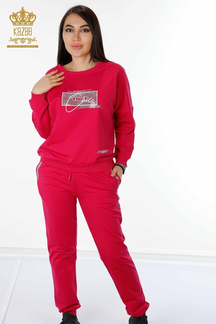 Women's Tracksuit Set Text Detailed Fuchsia - 17461 | KAZEE - Thumbnail