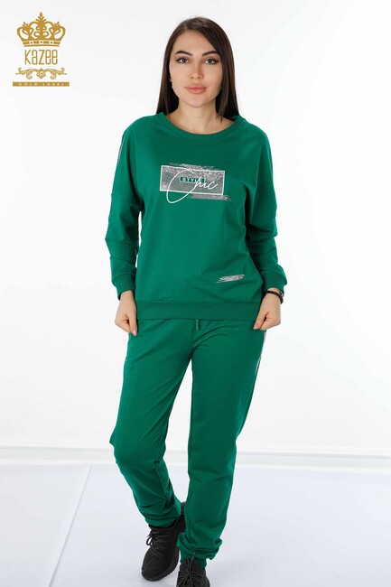 Women's Tracksuit Set Text Detailed Green - 17461 | KAZEE - Thumbnail